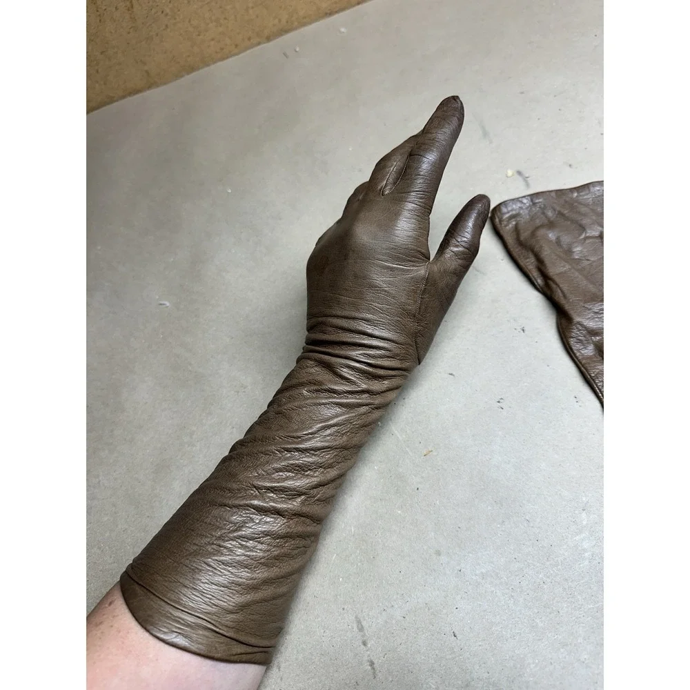 Vintage Saks Fifth Avenue French Leather Opera Gloves Brown Size 5.5